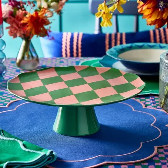 Cake Stand with Harlequin Pattern - Jade, Fine China image
