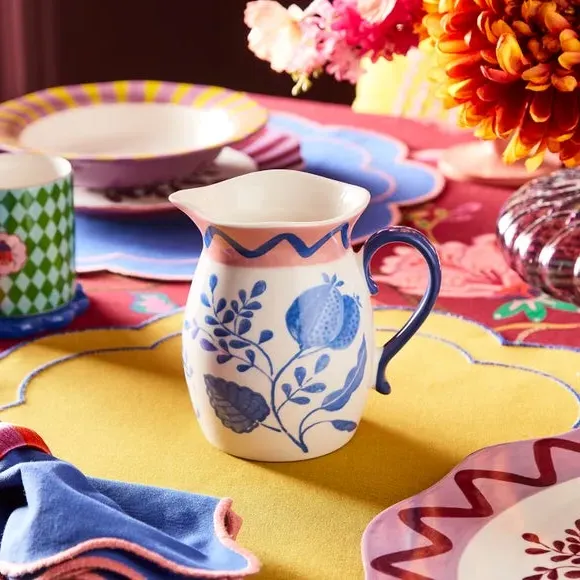 Ceramic Jug with Floral Motif - Cobalt, Fine China image