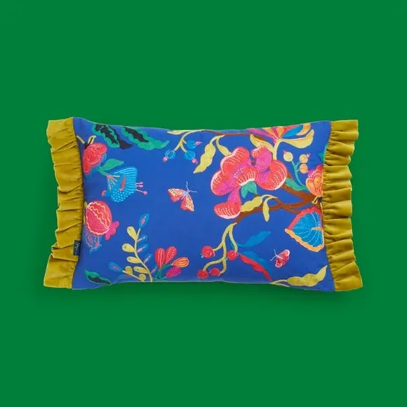 Crewel Cushion with Zip Closure - Multicolor, Cotton