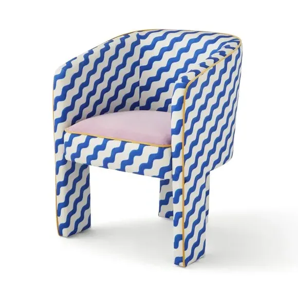 Dining Chair with Cushioned Seat - Blue, Fabric
