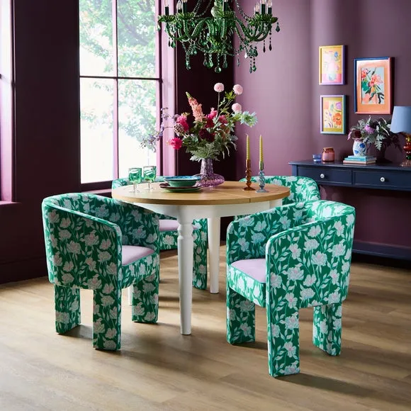 Dining Chair with Peony Print - Green, Fabric