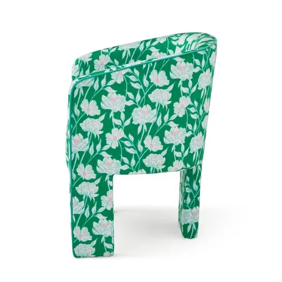 Dining Chair with Peony Print - Green, Fabric
