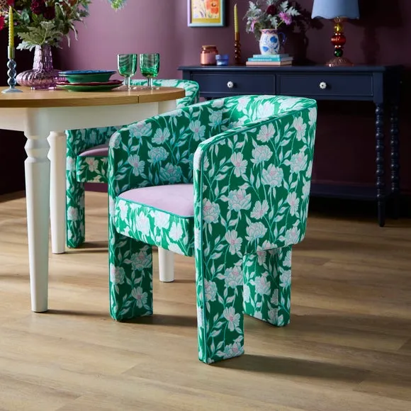 Dining Chair with Peony Print - Green, Fabric image