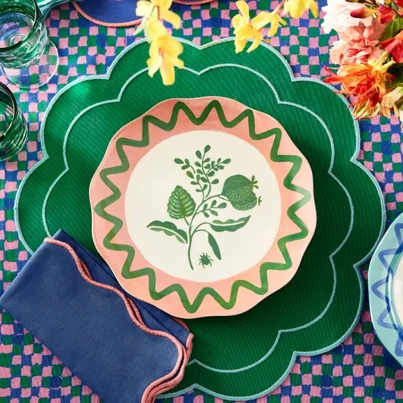 Dinner Plate with Floral Design - Coral, Fine China
