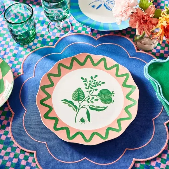 Dinner Plate with Floral Design - Coral, Fine China