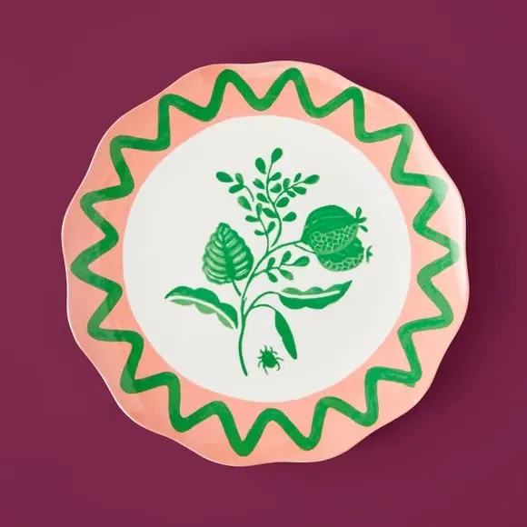 Dinner Plate with Floral Design - Coral, Fine China