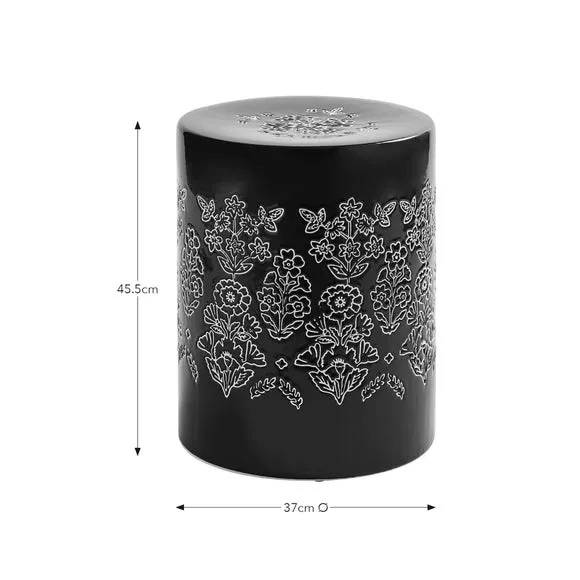 Drum Side Table with Glazed Design - Cobalt, Ceramic