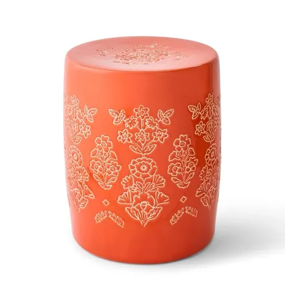 Drum Side Table with Glazed Design - Watermelon, Ceramic