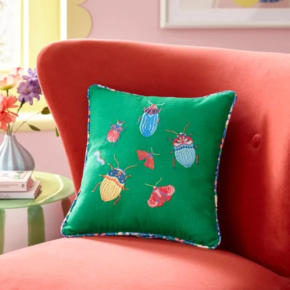 Embroidered Cushion with Bug Print - Multicolor image