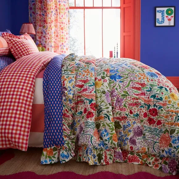 Floral Bedspread Reversible - Multicolor, Cotton