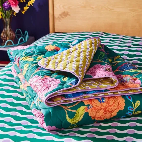 Floral Cotton Bedspread - Green, Cotton