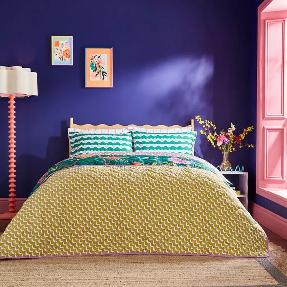 Floral Cotton Bedspread - Green, Cotton