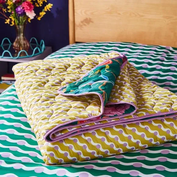 Floral Cotton Bedspread - Green, Cotton