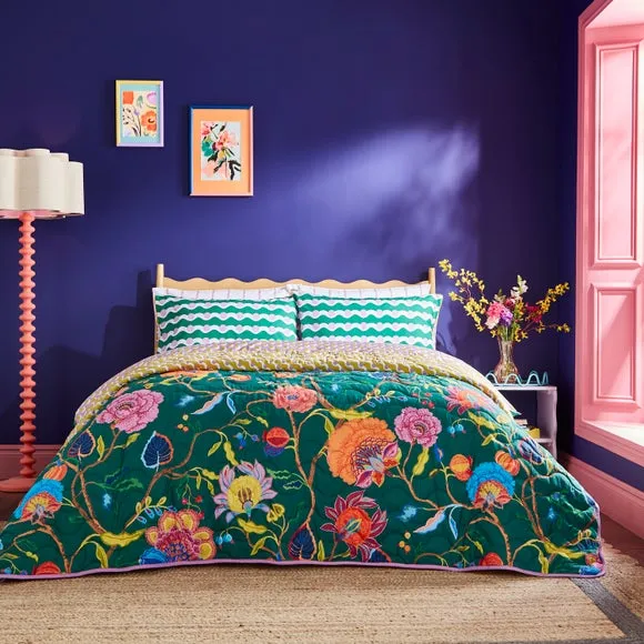Floral Cotton Bedspread - Green, Cotton image