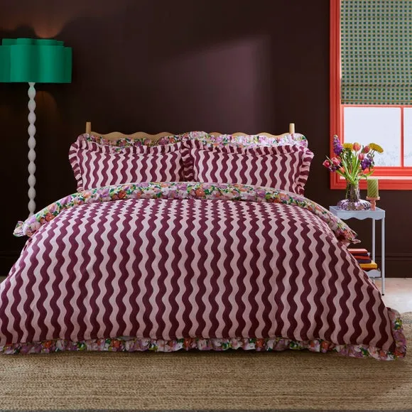 Floral Duvet Cover Set with Frills - Lilac, Cotton