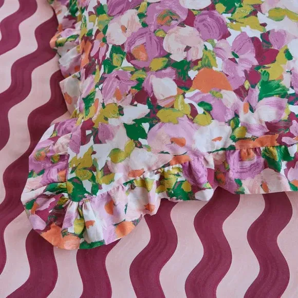Floral Duvet Cover Set with Frills - Lilac, Cotton