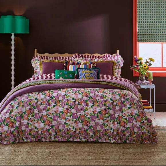 Floral Duvet Cover Set with Frills - Lilac, Cotton image