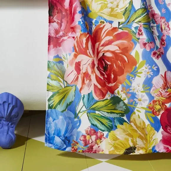 Floral Shower Curtain - Turquoise, Fabric