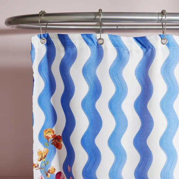 Floral Shower Curtain - Turquoise, Fabric