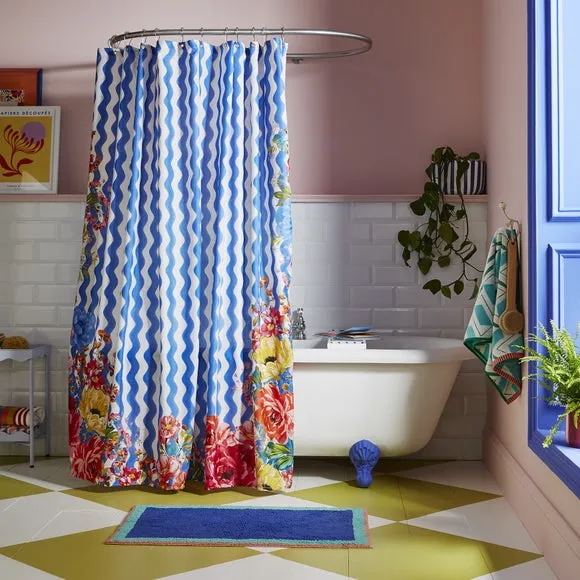 Floral Shower Curtain - Turquoise, Fabric