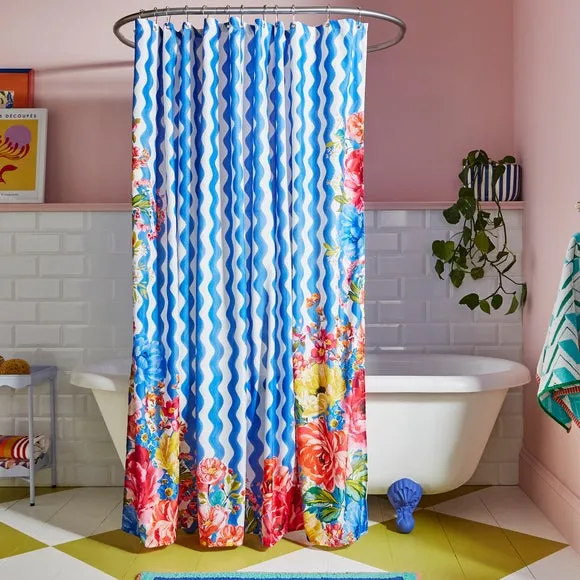 Floral Shower Curtain - Turquoise, Fabric image