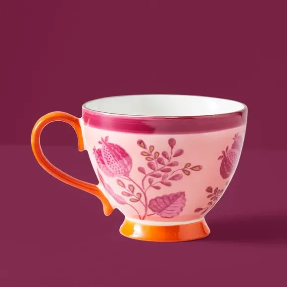 Floral Tea Cup with Gold Accents - Pink, Stoneware