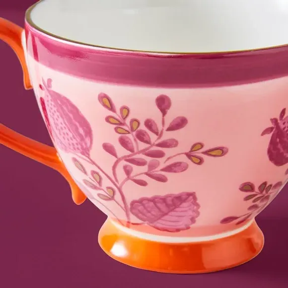 Floral Tea Cup with Gold Accents - Pink, Stoneware
