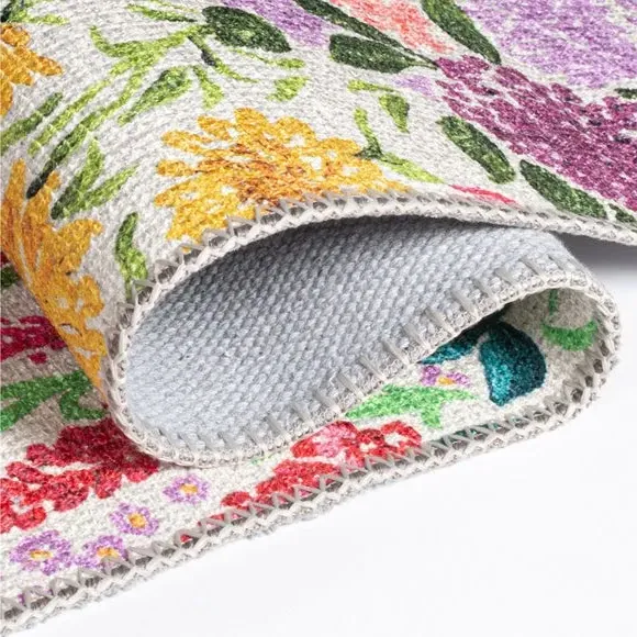 Floral Washable Rug - Multicoloured, Cotton