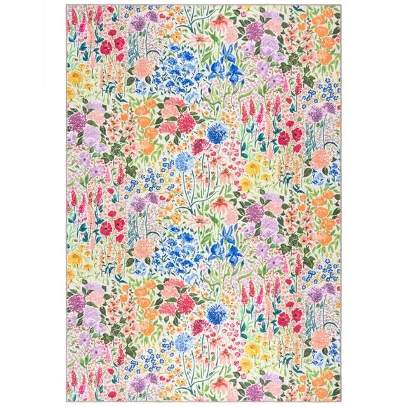 Floral Washable Rug - Multicoloured, Cotton
