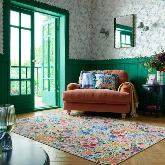 Floral Washable Rug - Multicoloured, Cotton image
