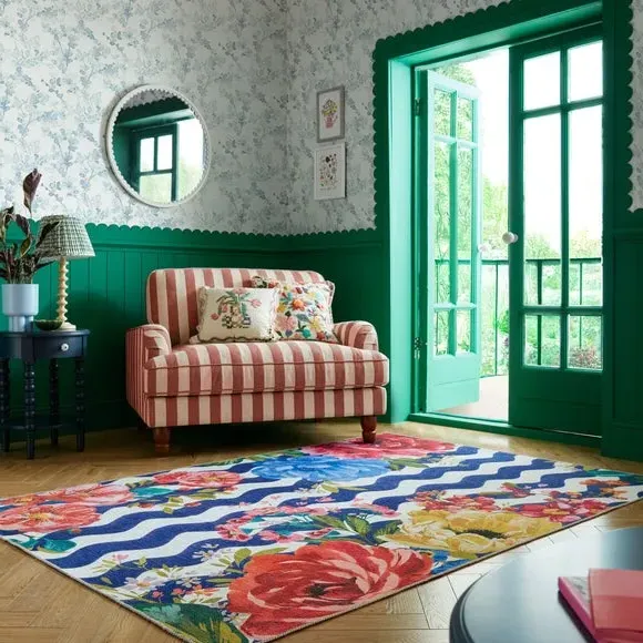 Floral Washable Rug - Multicoloured, Mixed Fibres image