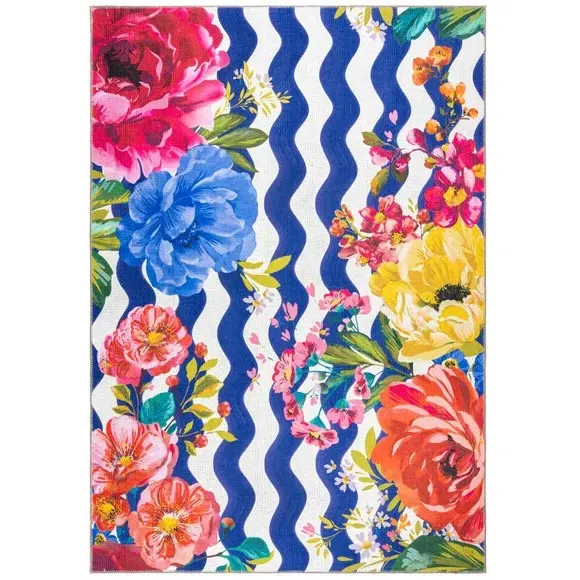 Floral Washable Rug - Multicoloured, Mixed Fibres