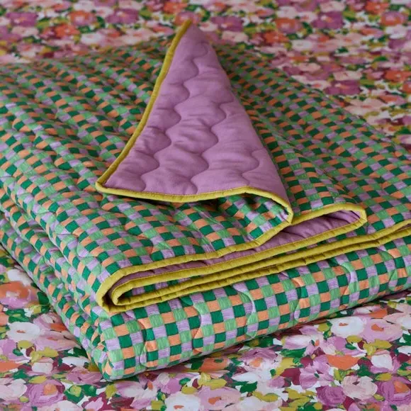 Geometric Bedspread Reversible - Lilac, Cotton