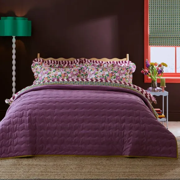 Geometric Bedspread Reversible - Lilac, Cotton