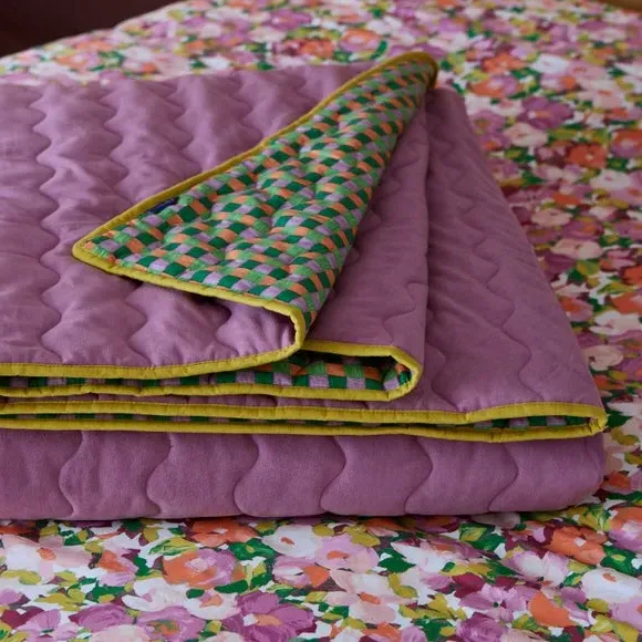 Geometric Bedspread Reversible - Lilac, Cotton