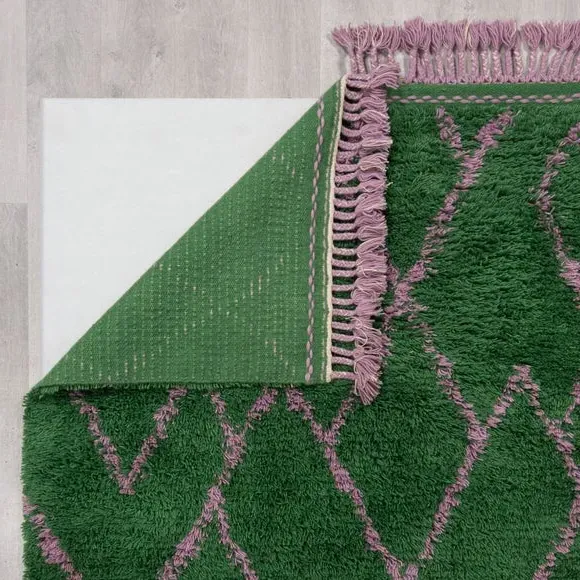 Geometric Shaggy Rug with Fringe - Multicoloured, Wool