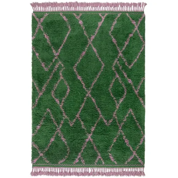 Geometric Shaggy Rug with Fringe - Multicoloured, Wool