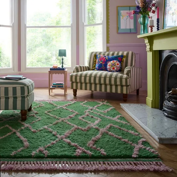 Geometric Shaggy Rug with Fringe - Multicoloured, Wool image