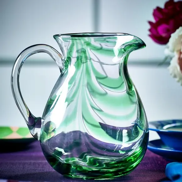 Glass Jug with Ripple Finish - Jade