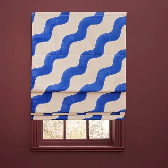 Hazy Wave Blackout Roman Blind - Cobalt, Cotton