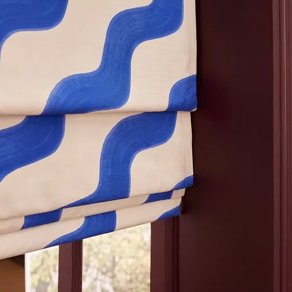 Hazy Wave Blackout Roman Blind - Cobalt, Cotton