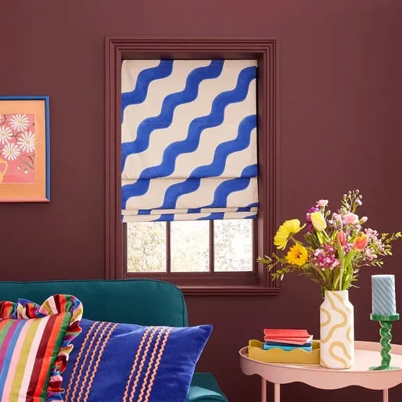 Hazy Wave Blackout Roman Blind - Cobalt, Cotton image