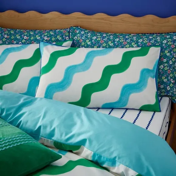 Hazy Wave Duvet Cover Set - Turquoise, Cotton