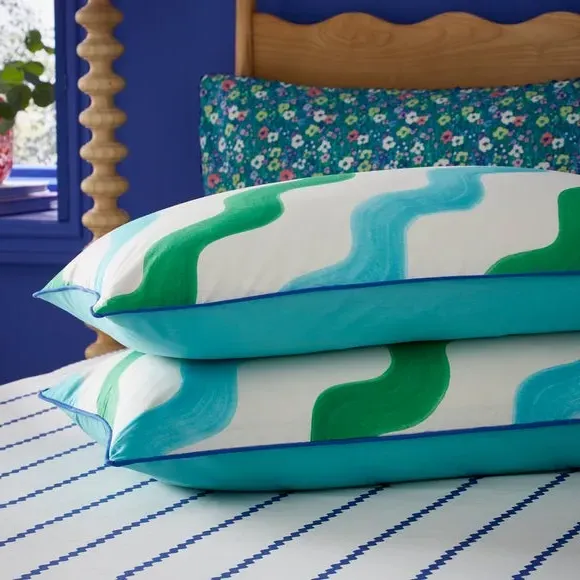 Hazy Wave Duvet Cover Set - Turquoise, Cotton