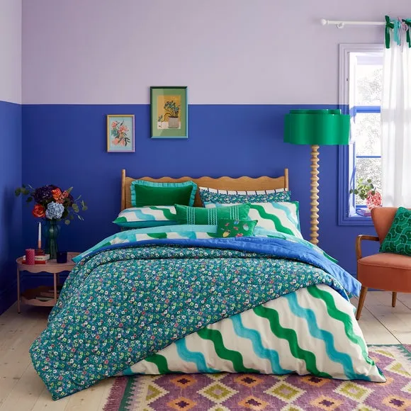 Hazy Wave Duvet Cover Set - Turquoise, Cotton