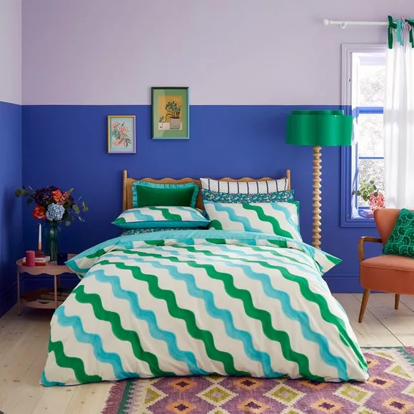 Hazy Wave Duvet Cover Set - Turquoise, Cotton