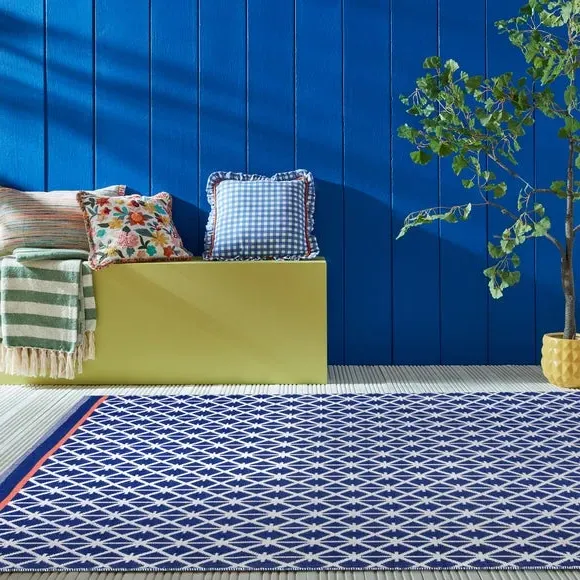 Indoor Outdoor Rug Geometric - Blue, Polyester image