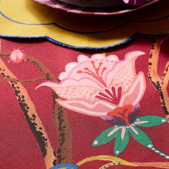 Jacobean Tablecloth - Red, Cotton
