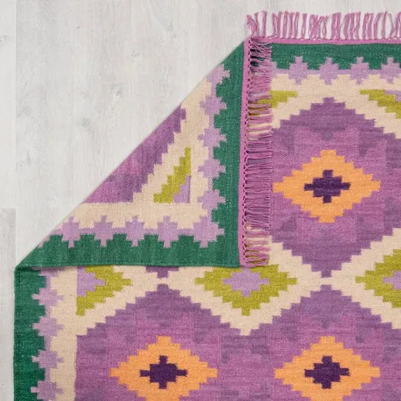 Kilim Rug with Tassels - Multicoloured, Wool