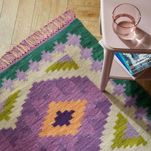 Kilim Rug with Tassels - Multicoloured, Wool